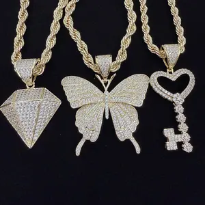 Butterfly Key Diamond Necklace 14k Gold Plated