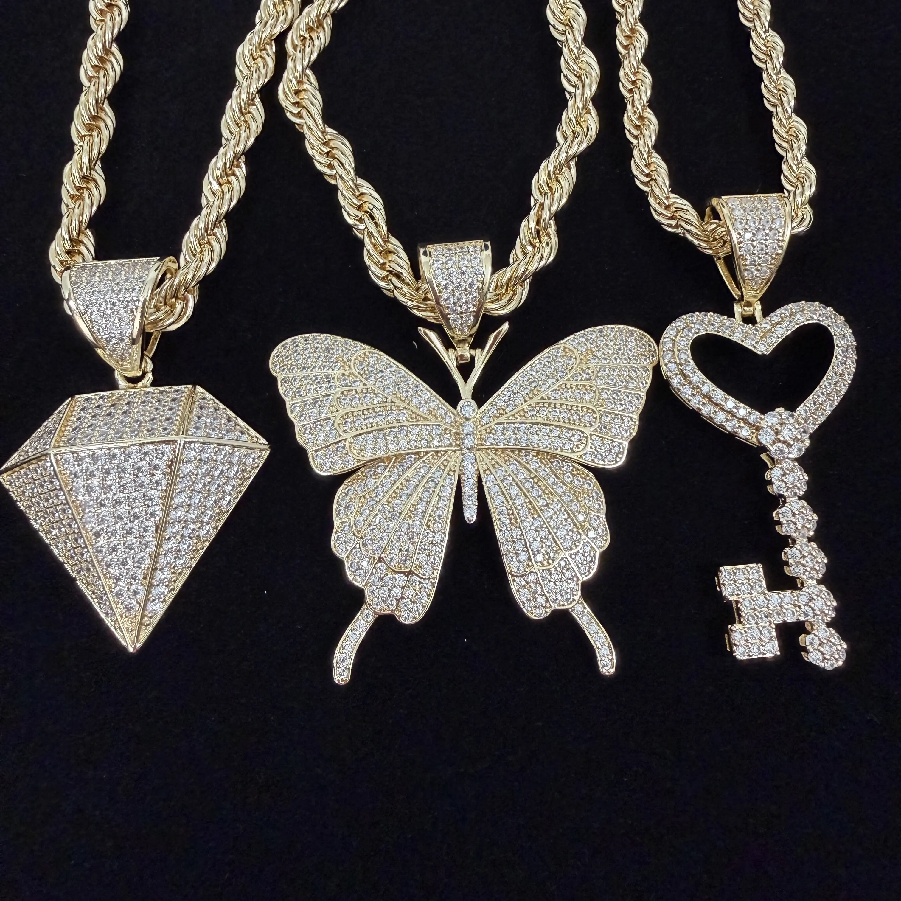 Butterfly Key Diamond Necklace 14k Gold Plated