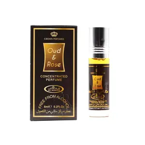 Al Rehab Oud & Rose Roll On Perfume 0.2 FL.OZ - Unisex Long Lasting Scented Cologne Blend for Evening Use