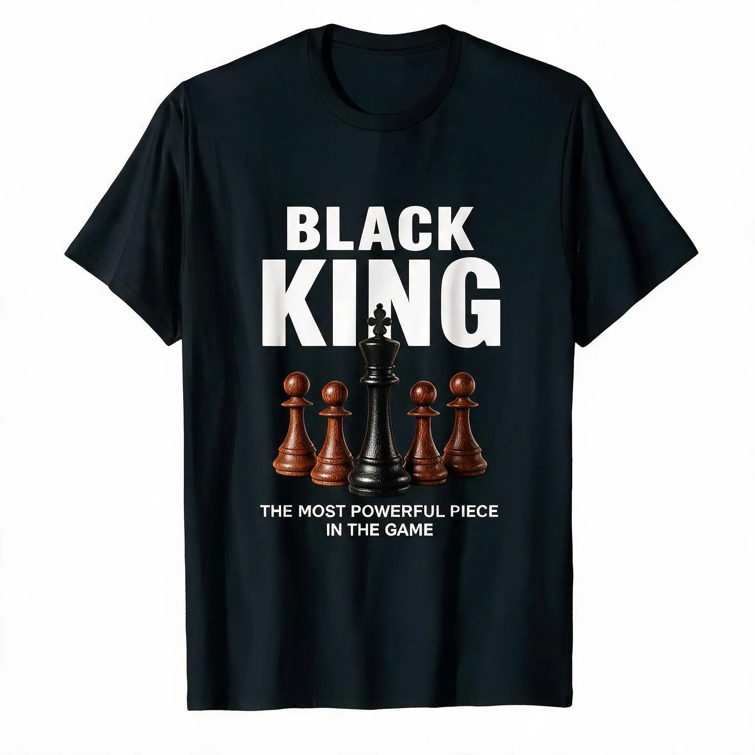 Men's Graphic T-Shirt with 'The Most Powerful Piece' Chess King Print, Breathable 100% Cotton Relaxed Fit Short Sleeve Tee