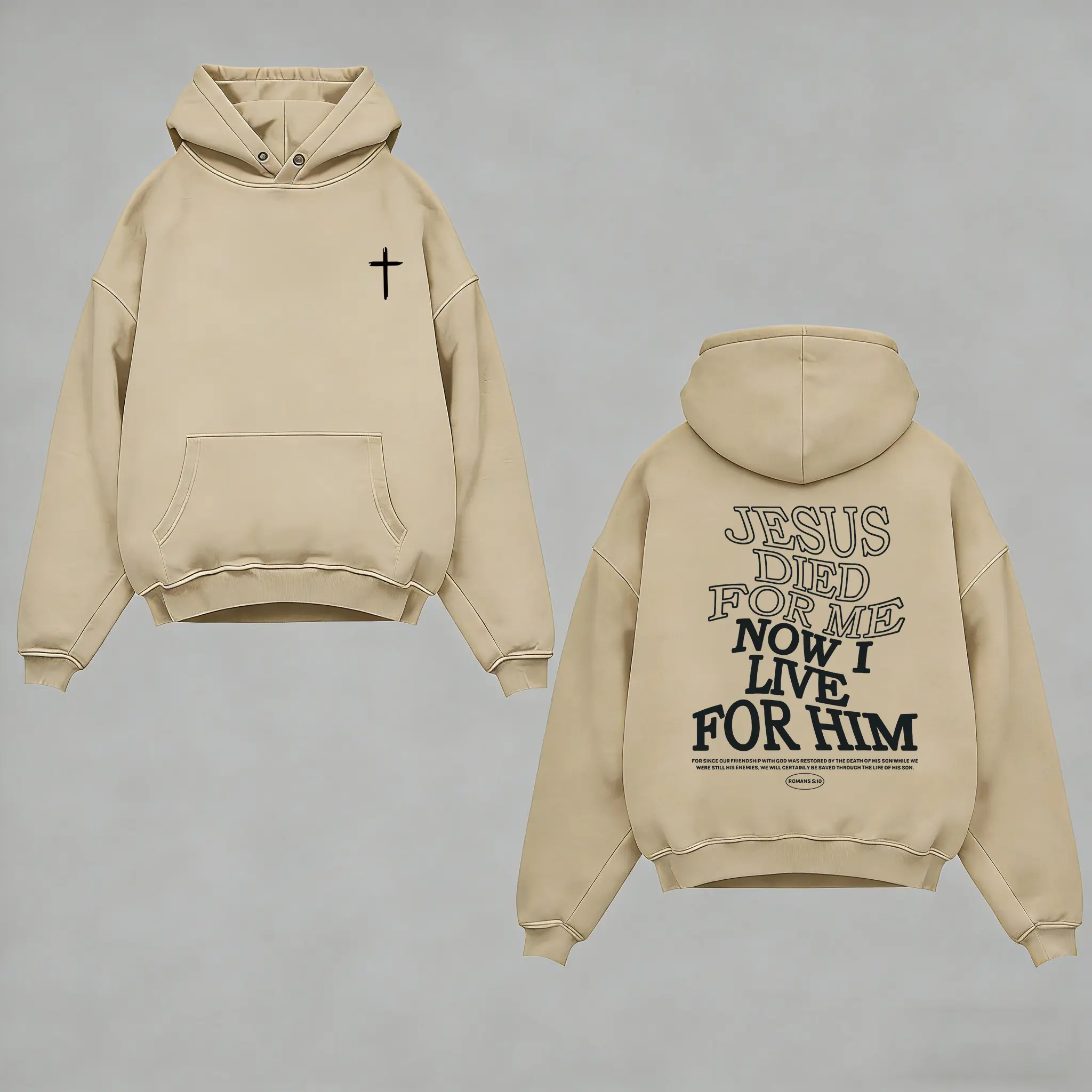 Jesus Lives Hoodie – 'I Live For Him Now' Faith-Inspired Oversized Pullover, Cozy Streetwear, Limited Edition Christian Apparel