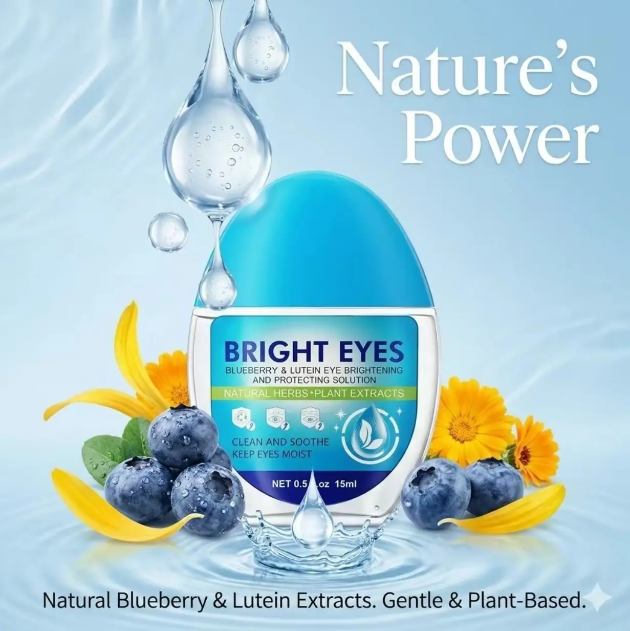 Eye Enlargement and Protection Solution, Blueberry & Lutein Flavor, 15ml, Natural Solution for Brightening and Protecting Eyes, Suitable for Facial Use