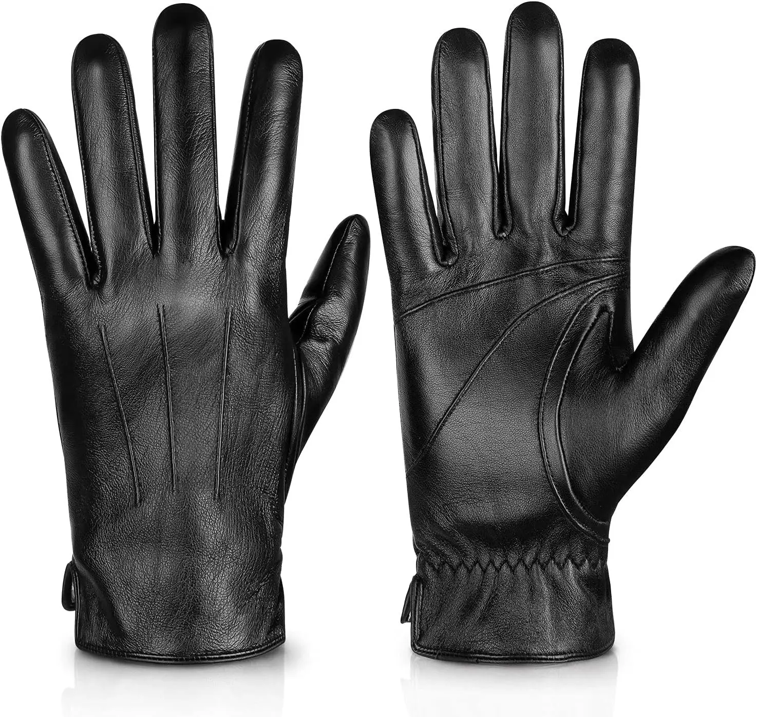 Genuine Sheepskin Leather Gloves for Men, Winter Warm Touchscreen Texting Cashmere Lined Driving Motorcycle Gloves(Gift)