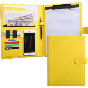 12.8 * 9.6 inch Business Portfolio Padfolio Document Organizer Supports Smart Phone Use, Conference File Folder with A4/Letter Size Clipboard & Notepad - Yellow