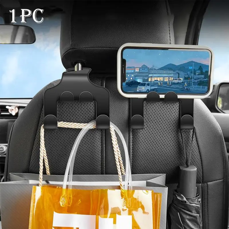 Car Seat Back Hanging Hook, Multifunctional 4 in 1 Hidden Design Car Backrest Hooks, Safe & Stable Cellphone Holder for Car Interior