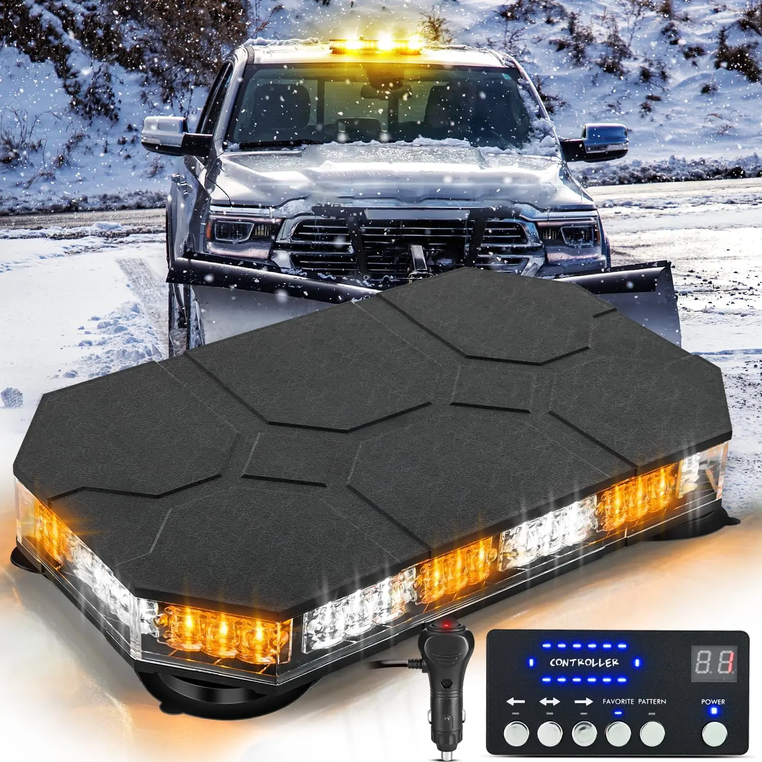 Nilight 42-LED Roof Top Strobe Light Bar Kit - 12V-24V Flashing Light, Control Panel, Magnetic Base, LED Display - Automotive Car Lighting Upgrade for Tractors, Rainy & Foggy Conditions