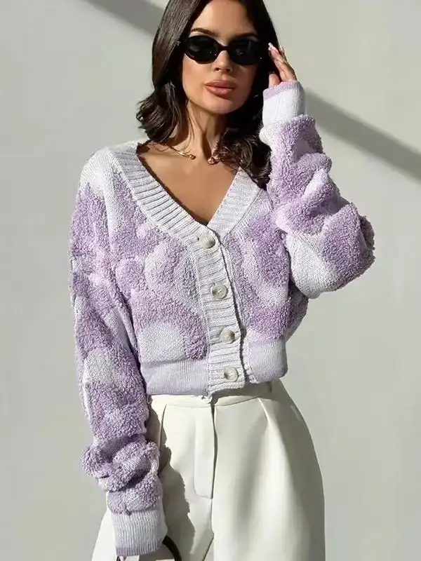 Casual Fitted Colorblock V-Neck Long Sleeve Knit Top, Elegant Pullover for Daily Wear and All Season Versatile Styling, Women's Soft Comfort Sweater, textured elegance, cozy refinement, knit sophistication
