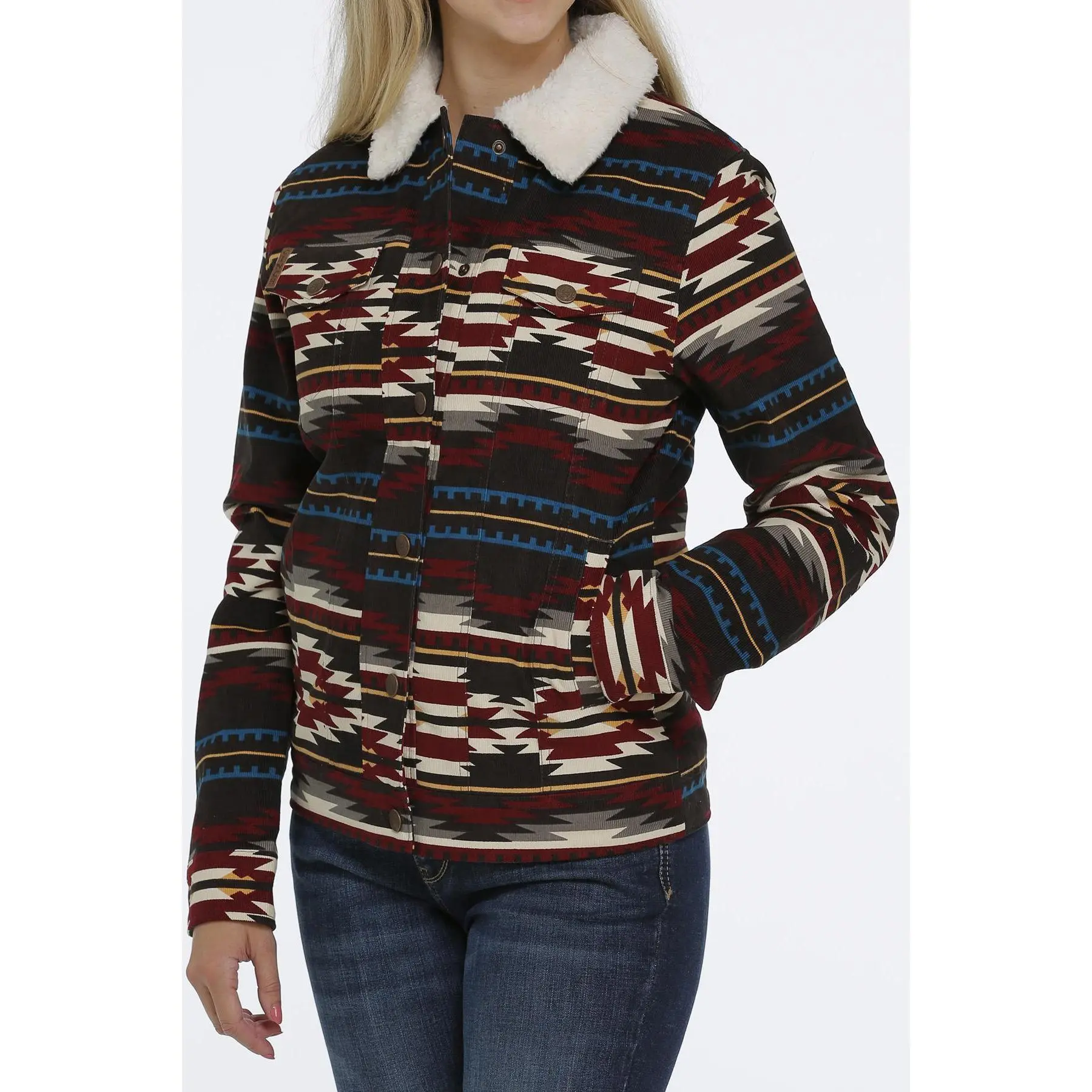 LADIES CINCH CORDUROY AZTEC TRUCKER JACKET