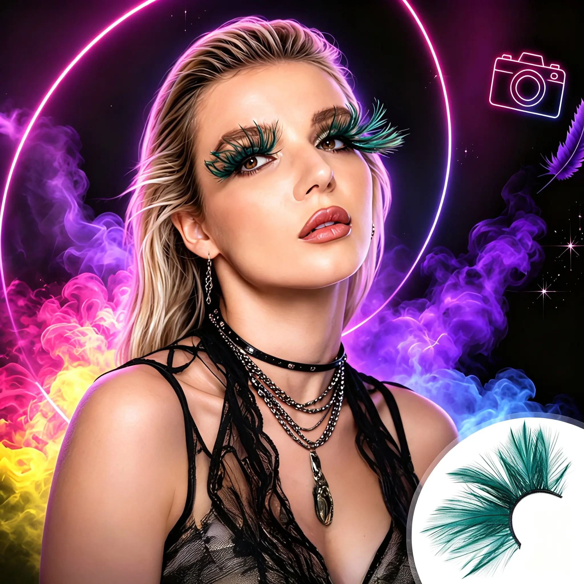 [Green Spike Anime Feather Eyelashes ] Neon Festival Rave False Lashes for Cosplay, TikTok Alt Beauty (Green)