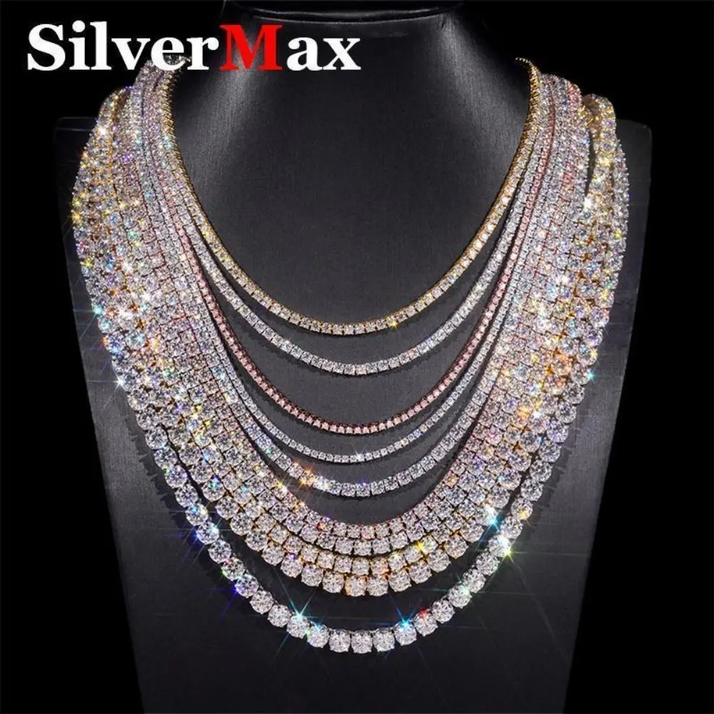 Classic Full Moissanite Diamond Necklace 3-6mm Bracelet For Men Women 925 Sterling Silver Gold Men's Tennis Chain