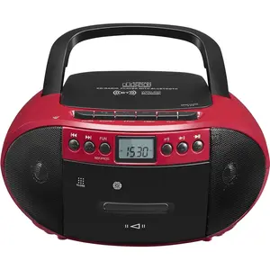 Portable CD and Cassette Player Boombox Combo, Casette Tape Recorder with Remote, AM FM Radio, USB Playback with Earphone Jack, 5.1V  Speaker,  Operated/AC  for (Red)