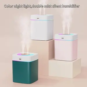 Portable Humidifier USB Powered, Dual Mist Silent Operation Aromatherapy, Seven Color LED Light, Ideal for Room Living Room Study, Silent Spray Humidifier