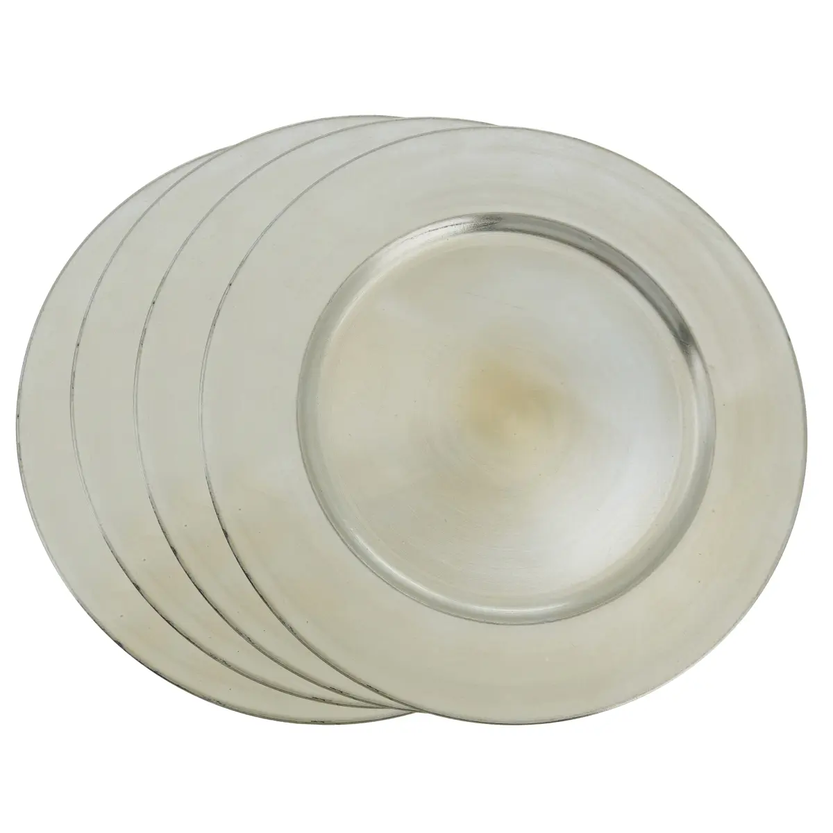 Saro CH001-PT13R 13 in. Contemporary Classical Platinum Plastic Charger Plates - 4-Piece Set, Kitchen Table Decor, Dry Food Safe, Wipe with Dry Cloth, 2.5 lbs