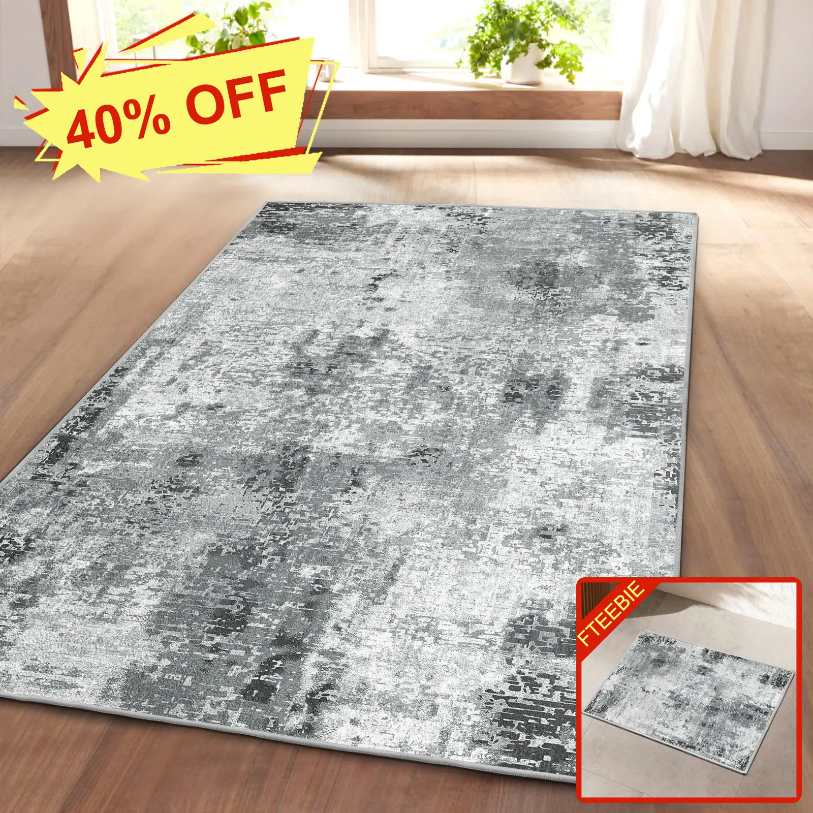 Tritard Abstract Grey Area Rug & Carpet – Modern Living Room Rugs, Machine Washable, High Pile Soft Plush, Stain Resistant, Low Maintenance, Multiple