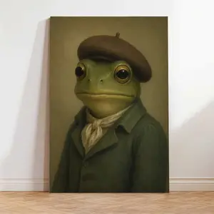 Whimsical Frog Portrait Canvas Print Funny Animal Wall Art，Funny Animal Abstract Mimalist Green Funny Frog Poster Art Print Kids Playroom Decor Frog Lover Gift Unique Wall Art quirky wall decor opossum humor artwork funny poster