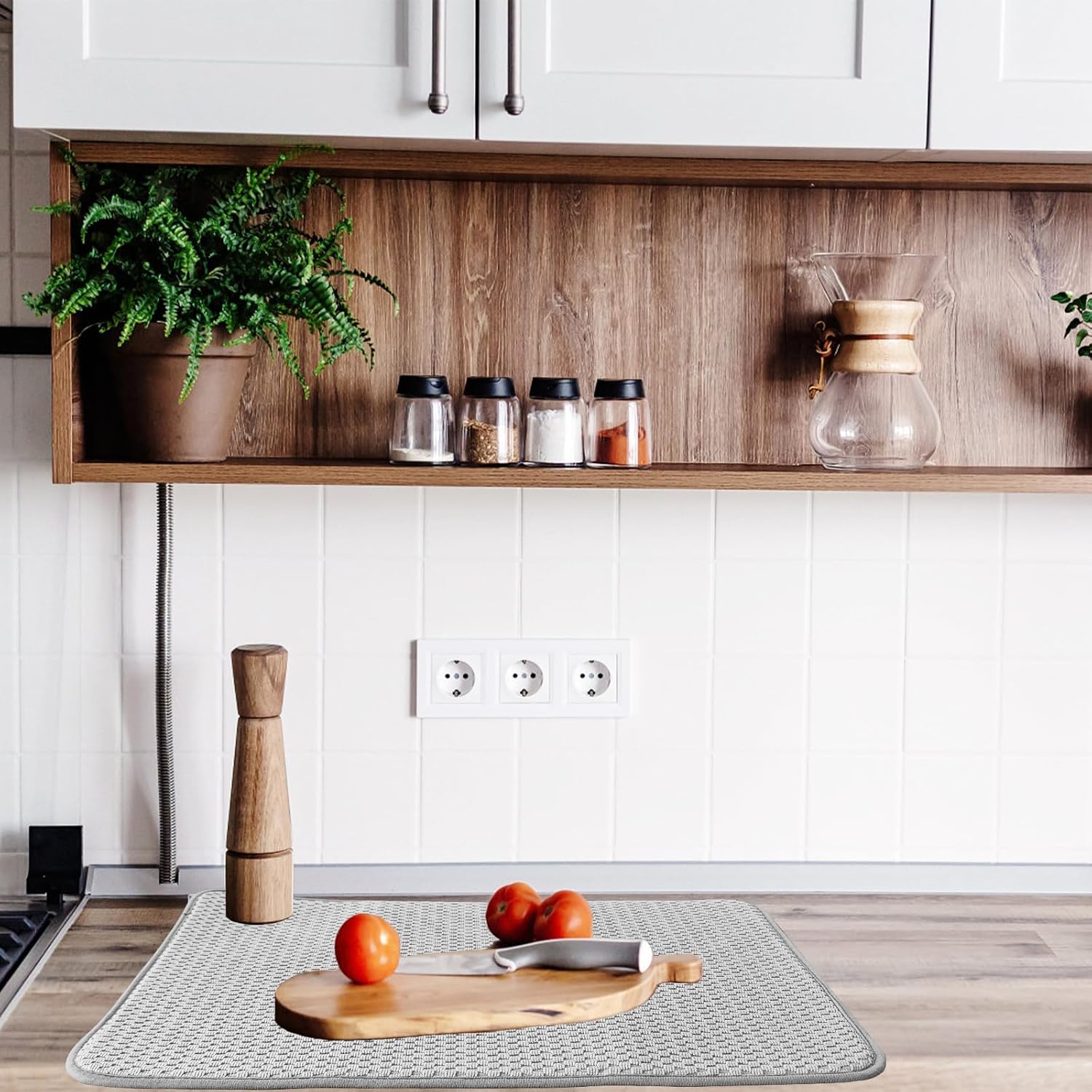 2 Pack Microfiber Dish Drying Mat,24x17" Large Size Highly Absorbent Dish Drainer Mat,Kitchen Counter Quick Dry Pads for Under Sink,Coffee Rack(Gray)