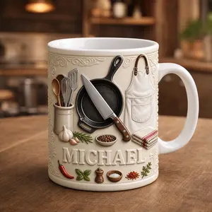 Personalized Name Chef Mug, 2D Printed, Professional Chef Coffee Cup, Cooking Lover Gift Mug, Home Cook Coffee Cup, Kitchen Tools Mug, Culinary Artist Gift, Cast Iron Skillet Mug, Restaurant Chef Gift, Foodie Coffee Cup, Custom Accent Mug
