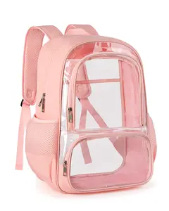 Clear Transparent Backpack, Heavy-Duty PVC & Fabric Bookbag, Large Capacity Unisex See-Through Backpack for School, Travel, Concerts, Security Checks