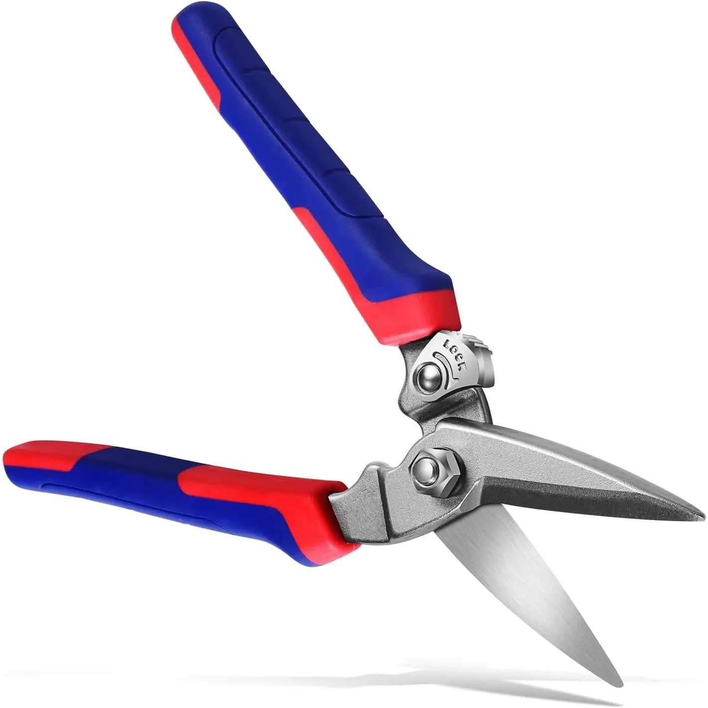 BoFuYuan Heavy Duty Industrial Scissors: Utility Sharp Aviation Tin Snips  Cutting Thin Metal Sheet, Fine Iron Wire, Wires, Plastic, Rubber Hose, Carpet, Cardboard (8'' Blue)