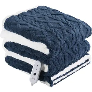 Heating Blanket Twin Size Extra-Thick and Warm Electric Blanket with 10 Hour Auto Off & 5 Heating Levels, 3D Pattern Design and Overheating Protection, Navy Blue