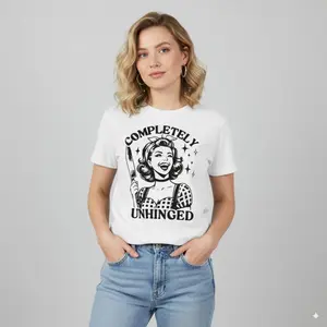 [Vintage Graphic Tee] Women's Vintage-Inspired Completely Unhinged Graphic Print T-Shirt |   Relaxed Drop Shoulder Fit, Soft Stretch Crew Neck Casual Top for Spring & Summer