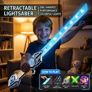 Retractable Multi‑Color LED Light Up Saber Toy，luminous sword children's toys, retractable lightsaber toys with colorful lighting and cool sound effects, multicolor lighting toys, children's holiday and birthday gifts.