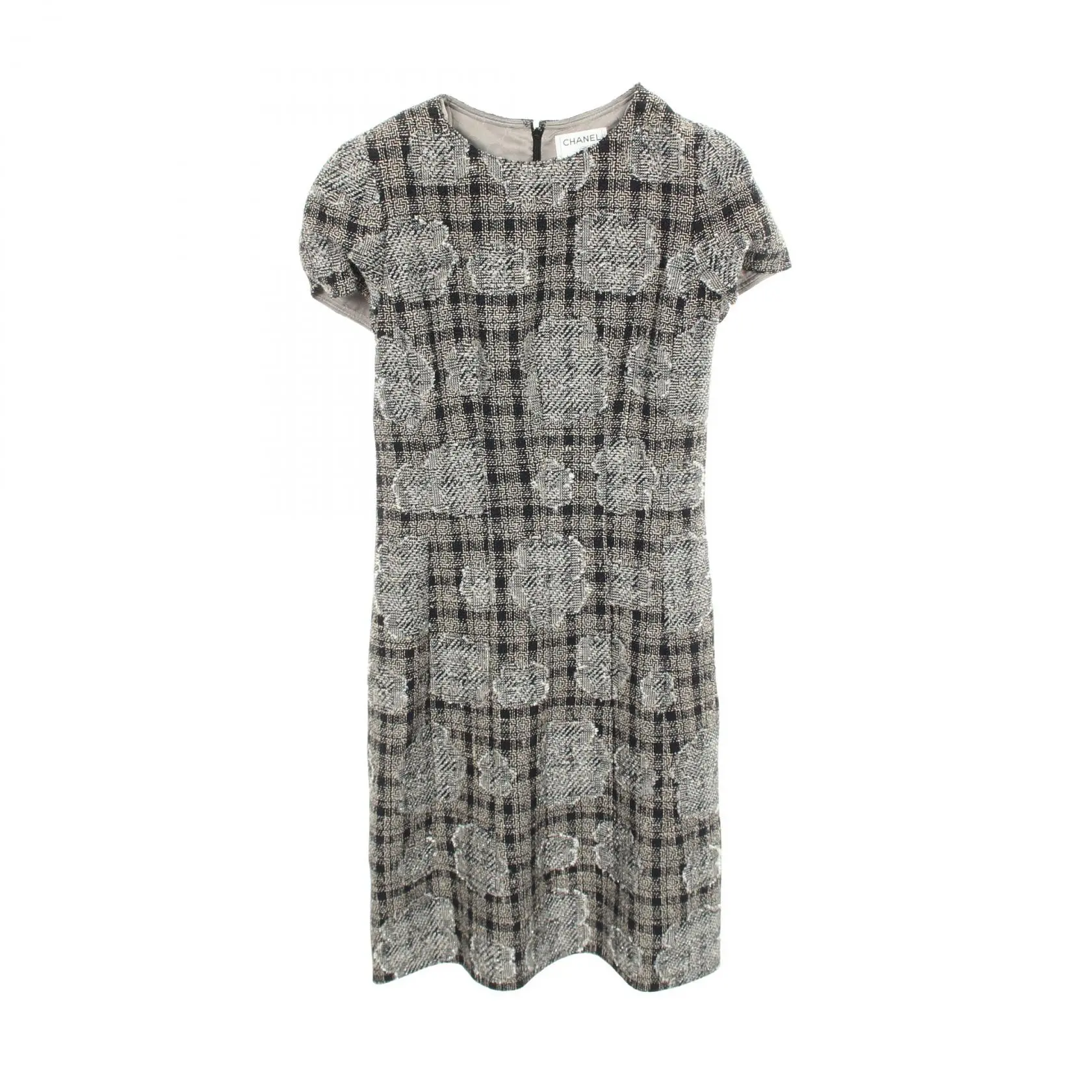 Pre-owned CHANEL Cotton Small Leather Goods Camelia Check Tweed Silk Dress