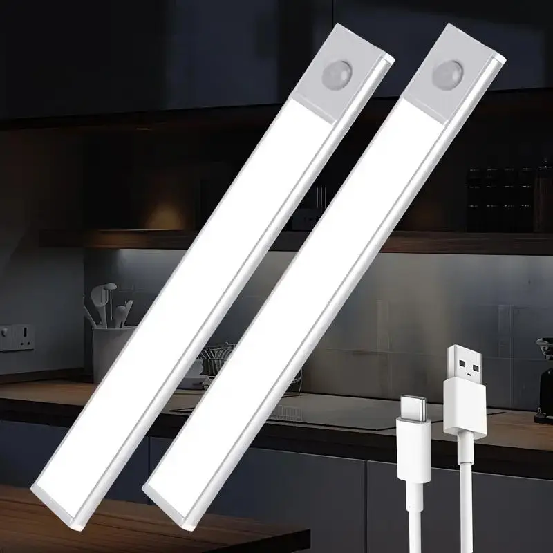 USB Rechargeable LED Motion Sensor Cabinet Light, Three-color Dimmable Cabinet Light, Suitable for Wardrobe, Bookcase, Cabinet & Stair