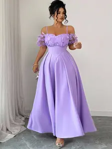 Plus Size One-Shoulder Floral Dress, Strapless Waist-Cinch Long Skirt, Elegant Evening Gown for Summer, Parties, Weddings, Formal Events