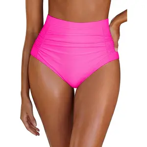 Womens High Waisted Bikini Bottoms Swim Bottom Ruched Full Coverage Retro Bathing Suit Bottoms
