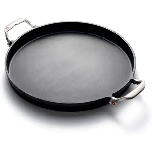 Grill Paella and Deep Dish Pizza Pan, Cast Iron BBQ Pan with Handles, 18.15” x 14.11” x 1.25"