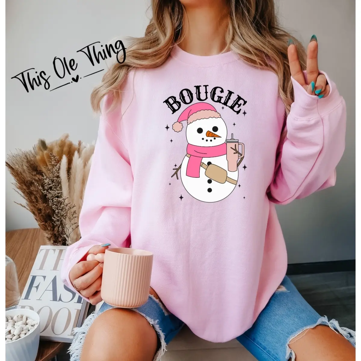 Bougie Snowman Sweater - Soft Knitwear & Comfortable Fitted Top for Women christmas crewneck fall sweater autumn fall pullover sweater