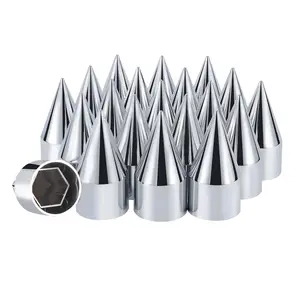 33mm x 4 1/4" Chromed Spike Lug Nuts Covers Push on,ABS Chrome Plastic Caps Pointed Push-on Lug Nut Cover for Semi Trucks Trailers