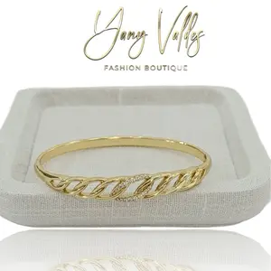 Open bangle bracelet with zirconia gold tone simple design