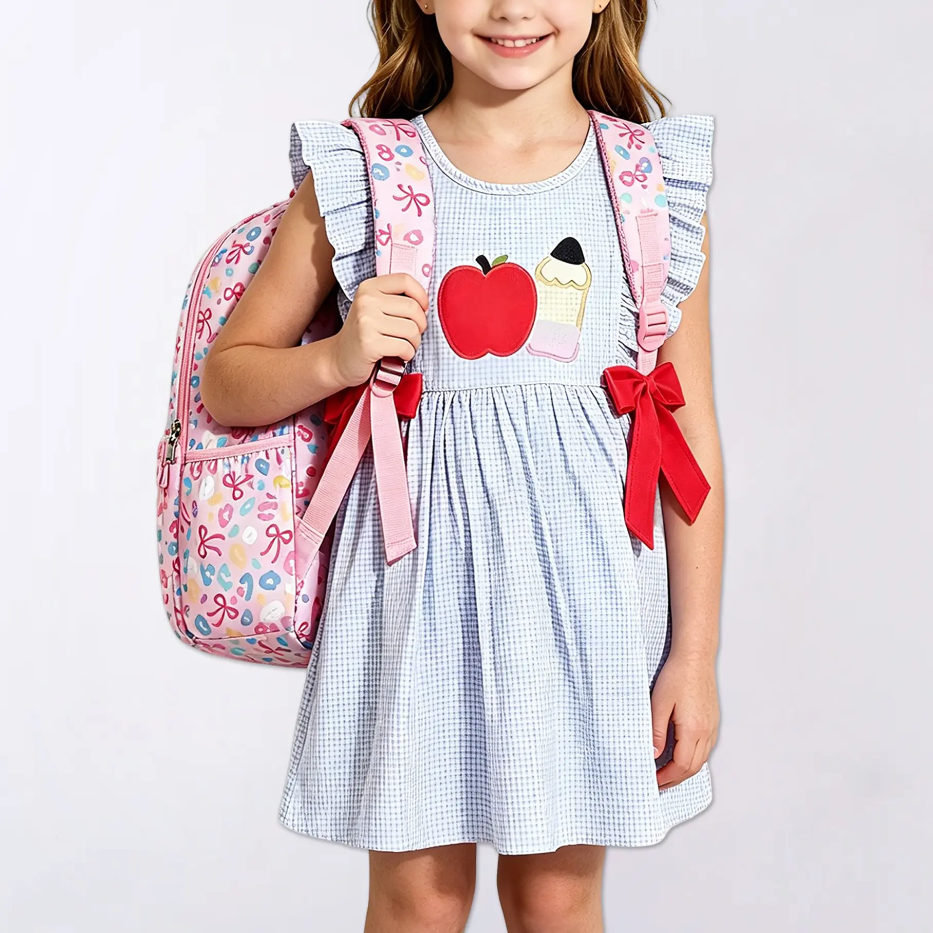 Back to School Apple pencil stripe Girls dress