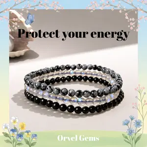 Shield Your Aura Stack | Healing Crystal Bracelet Set | 4mm Protection Stones | High Vibe Jewelry for Men & Women Energy Stackable Grounding Protective Amethyst Snowflake Obsidian