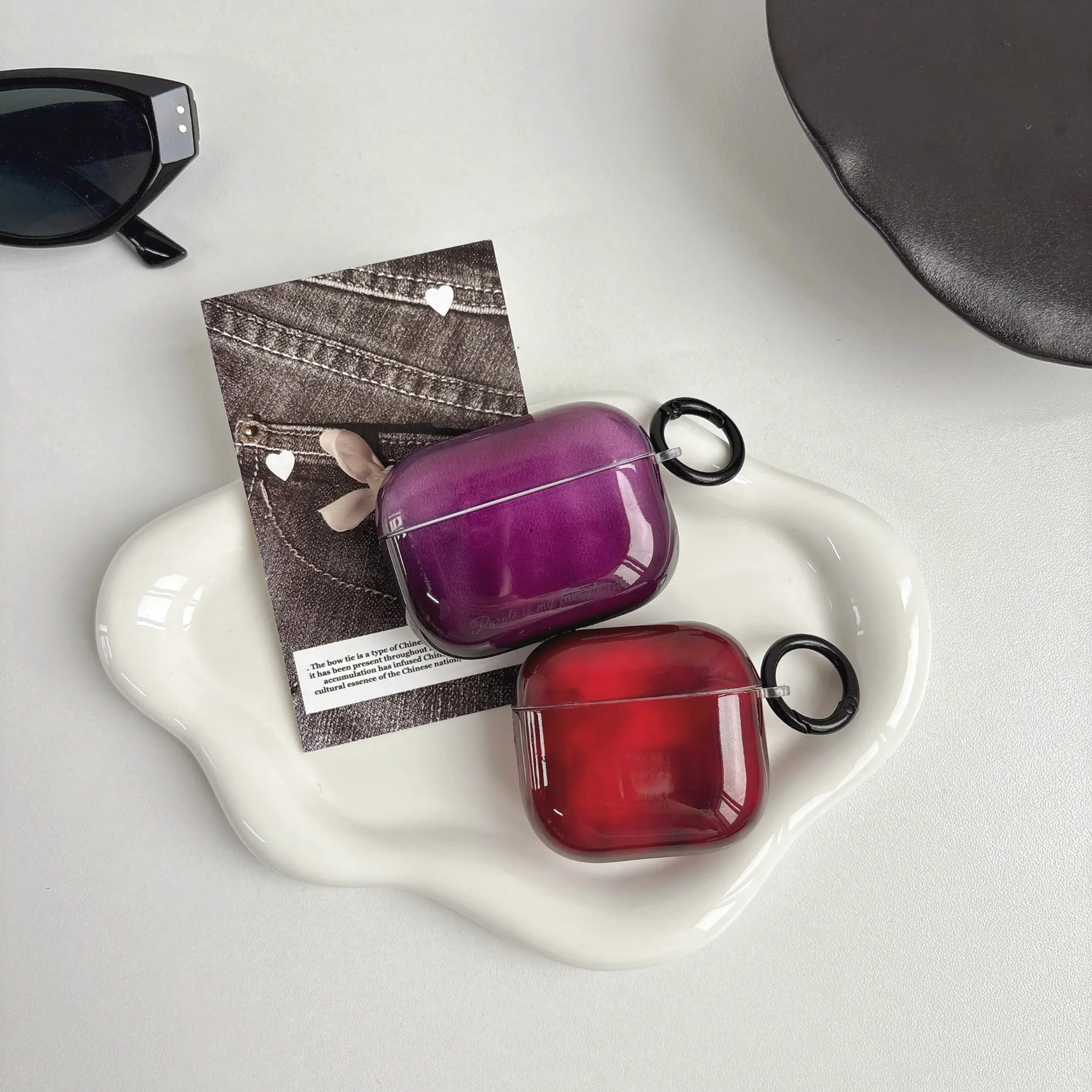 Simplicity Purple Wine Red Smudge Gradient Translucent Glossy Surface Shockproof Protective Earphone Case Cover For AirPods 1 2 3 4 Pro2 Pro3 Earbuds Gift