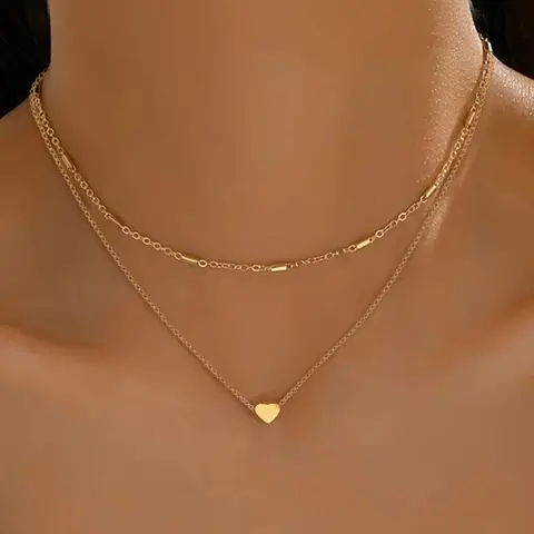Women's Simple Heart Design Layered Necklace, Fashion Matching Heart Shaped Jewelry for Party, Daily Clothing Decor, Exquisite Chain Jewelry, Alloy Jewelry, All-match Jewelry for Birthday, Valentine's Day, Fashionable Accessories, Layering Jewelry