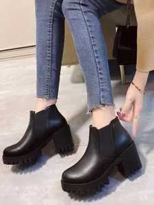 New Large Size 36-42 Fall Winter Fashion High Heel Round Toe Short Boots, High Heeled Booties Waterproof British Style Retro Ankle Booties for Women