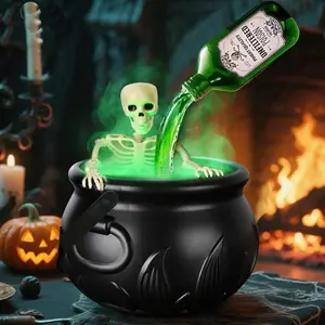 Halloween Interior Decoration - Halloween Decor Large Pot, equipped with magic floating potion bottle and diffuser - Black plastic witch bowl for Hocus Pocus party decoration, suitable for spooky retro family kitchen table