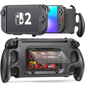 Switch 2 Grip Hard Shell for Nintendo Switch 2, Ergonomic Nintendo Switch 2 Grip Case with 6 Game Slot, Front Cover, Handheld Mode, Lightweight, Drop-Resistant, Scratch-Resistant, Black