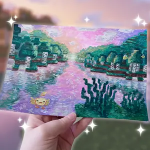 Square Sunset in a Block World ~ Original Gouache Painting