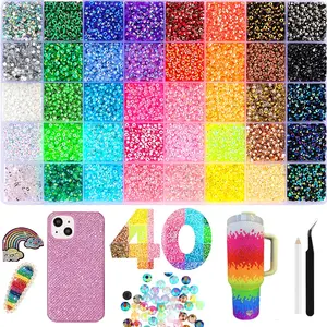 40 Color 40000Pcs 3mm Jelly Rhinestones Multicolor Resin Flatback Gems with Kit Tools for Diamond Art Bedazzling Jewelry Crafting Book Shoes Nail Art, Ideal for Mother's Day