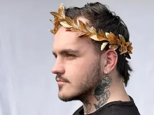 Gold Leaf Laurel Crown, Mens Roman Greek God Headpiece, Festival Toga Costume Headwear,