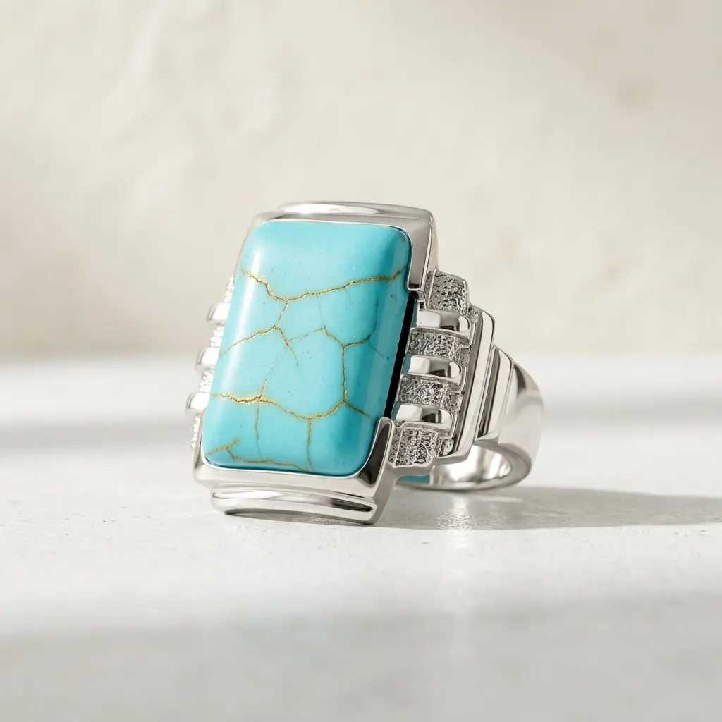925 Sterling Silver Turquoise Ring | Turquoise Concho Ring | Statement Ring