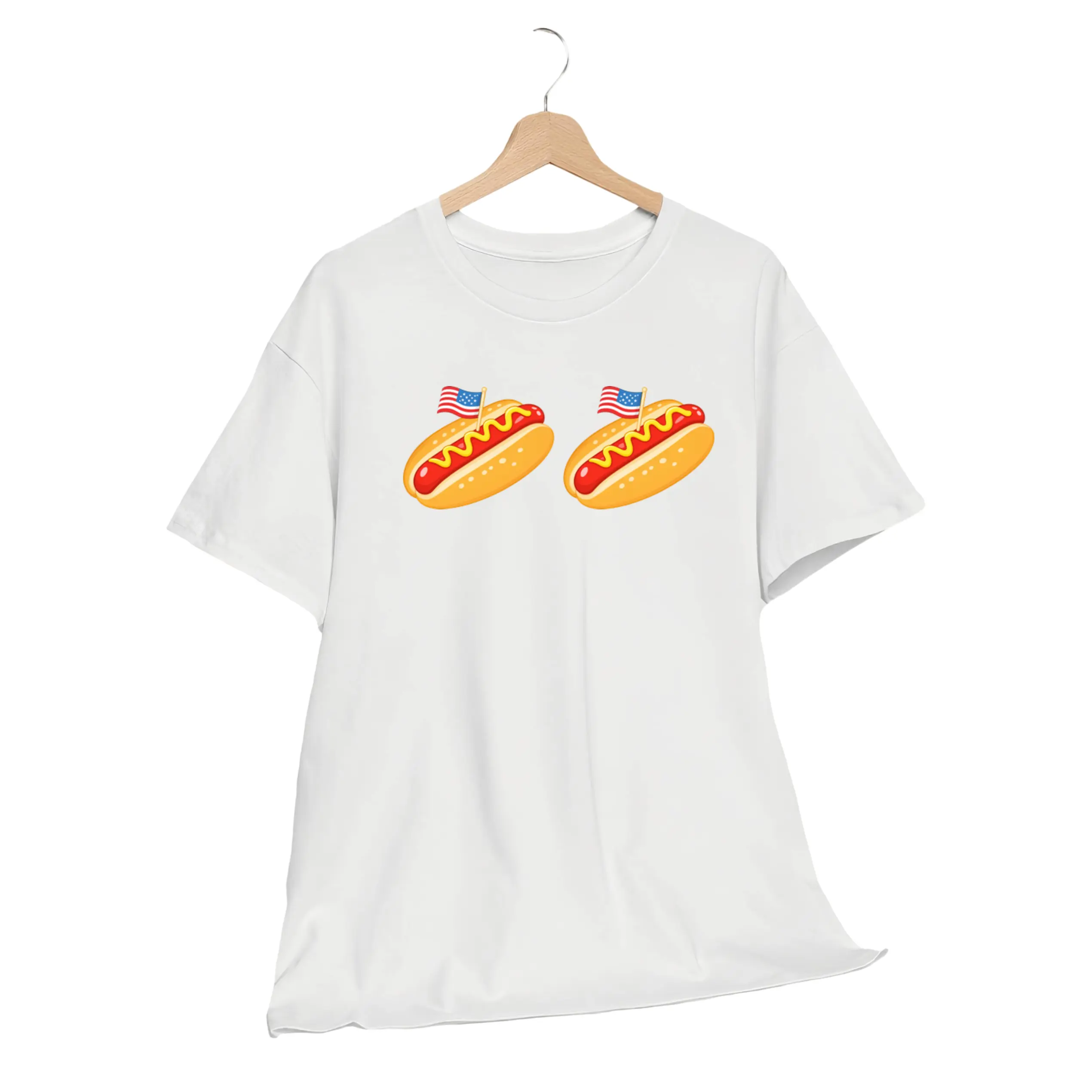 Retro Hot Dog Bikini 4th of July Shirt - Funny Patriotic Glizzy Graphic Tee, Trendy Oversized USA Independence Day T-Shirt