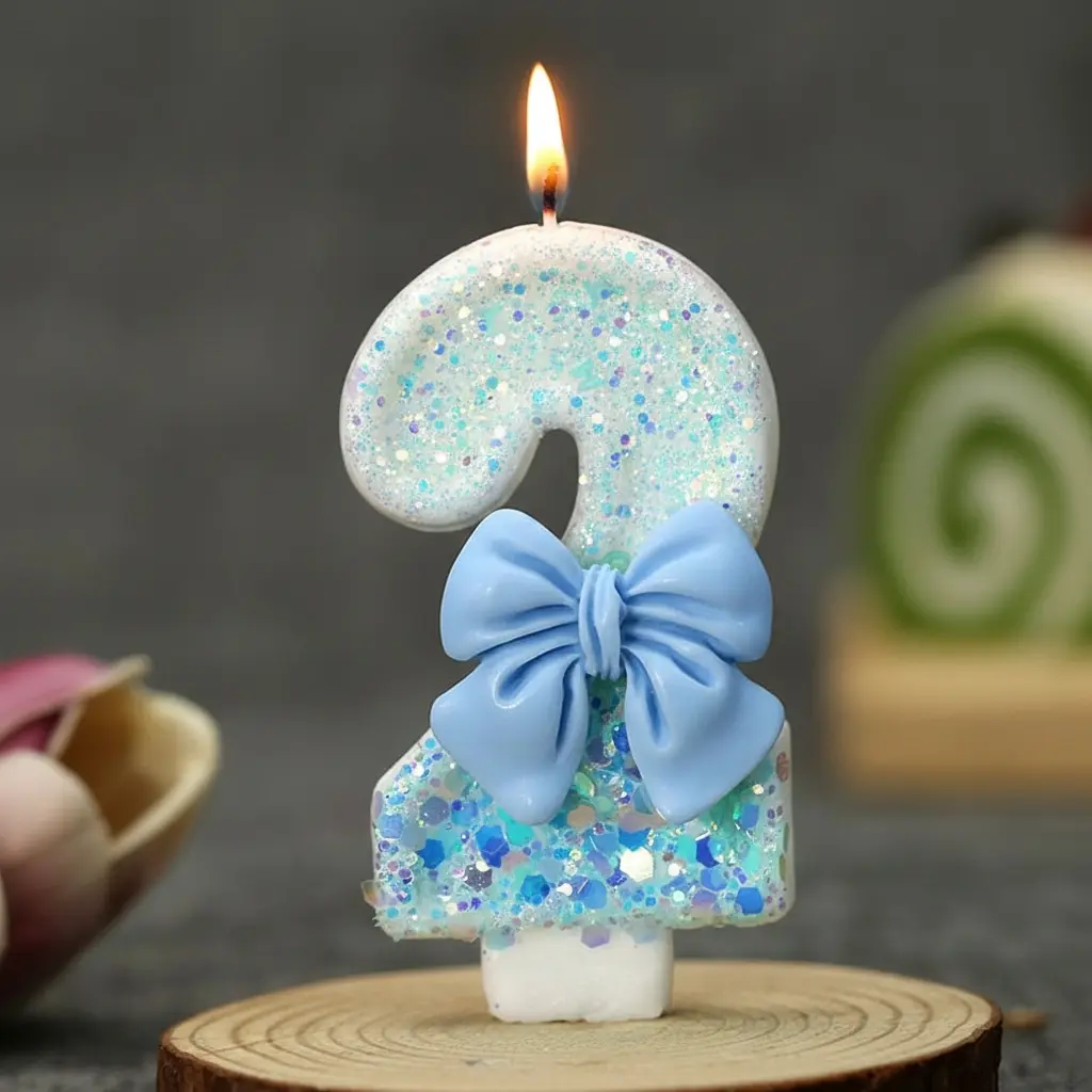 1pcs Blue bow princess INS-style digital birthday candles, DIY handmade atmosphere decoration Cake Decoration for numerical birthday parties, suitable for birthday gatherings, anniversaries, and party decorations Ornaments