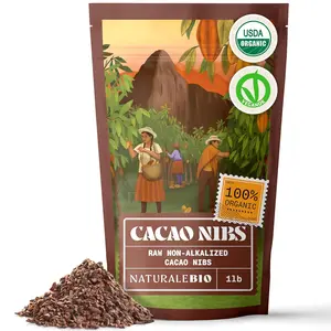 NaturaleBio Cacao Nibs Organic 1 lb. Unsweetened, Non-Alkalized and Pure. Sugar-Free Dark Chocolate Chips Substitute. Non-GMO, Gluten Free, Tested for Heavy Metals. From Raw Cacao Beans