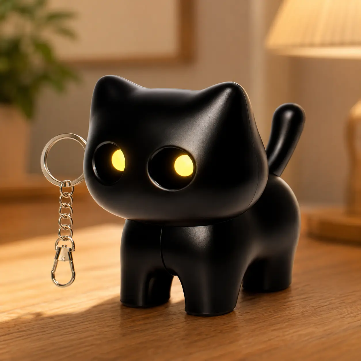 Cute Black Cat Keychain with Realistic Meow Sound, Press Tail Interactive Cat Charm with Glowing Eyes, Funny Mini Gift for Cat Lovers, Backpack Keychain Decoration
