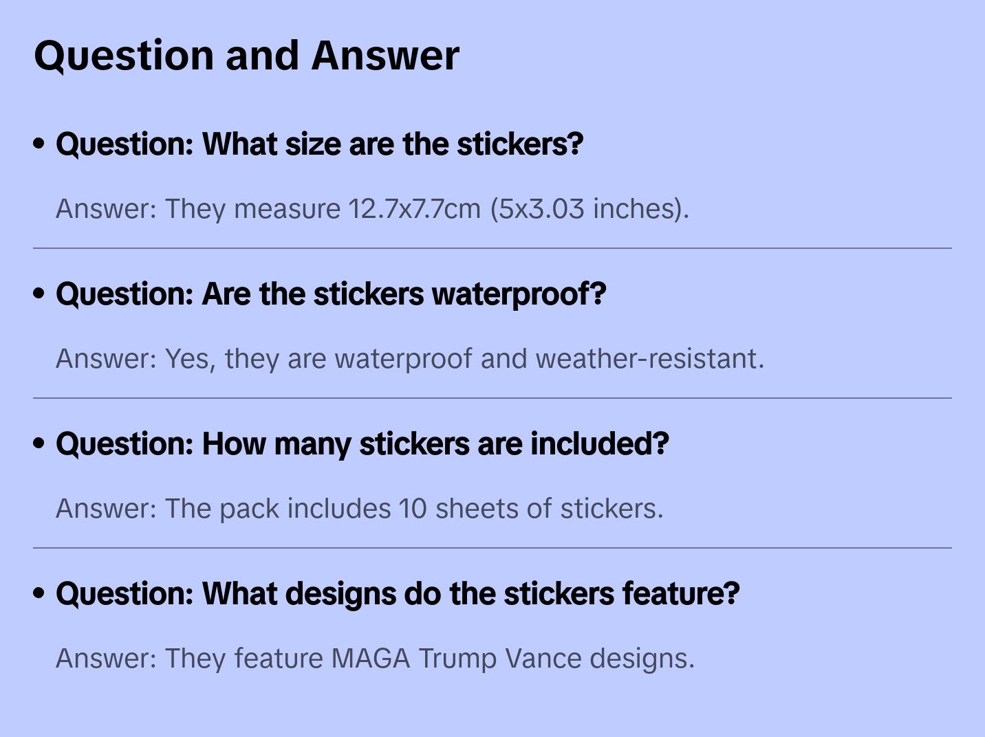 10Sheets Trump Vance 2024 Stickers